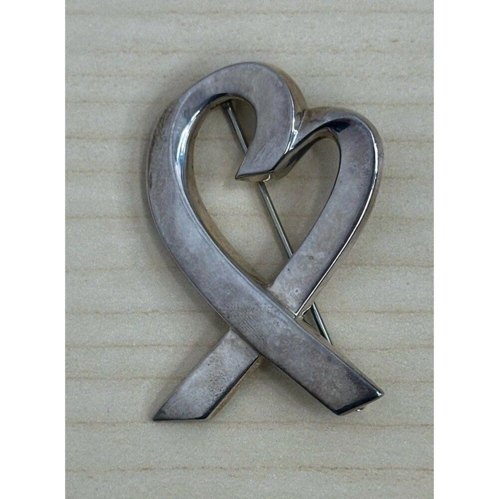 Tiffany & Co Sterling Silver .925 Paloma Picasso Loving Heart Brooch Pin 1.75”